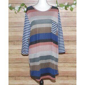 Egy Women's Colorful Striped Thin Knit Tunic Sweater Size 3XL 3/4 Sleeve Pocket